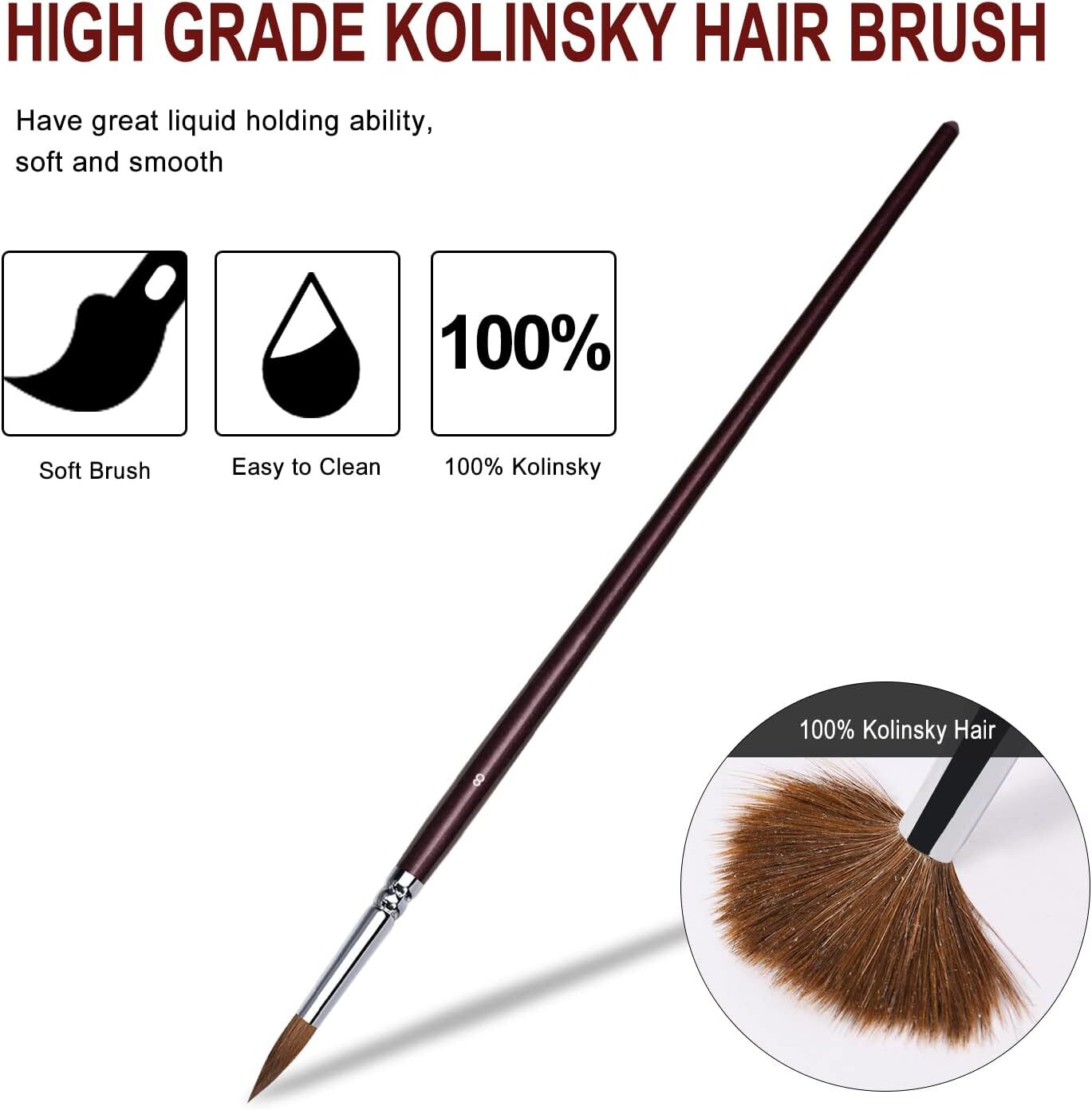 Kolinsky Sable Watercolor Art Painting Brush Round Red 6 Brushes Professional