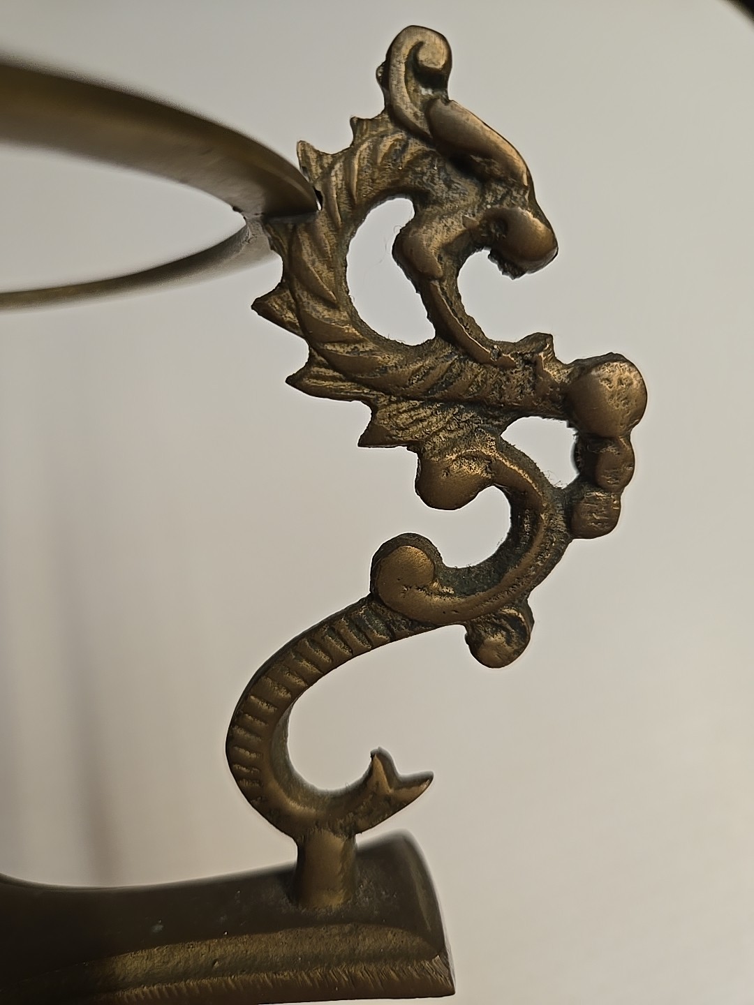 Vintage Brass 3 Dragon Sphere Stand With Hand Painted Black Wooden Ball RARE