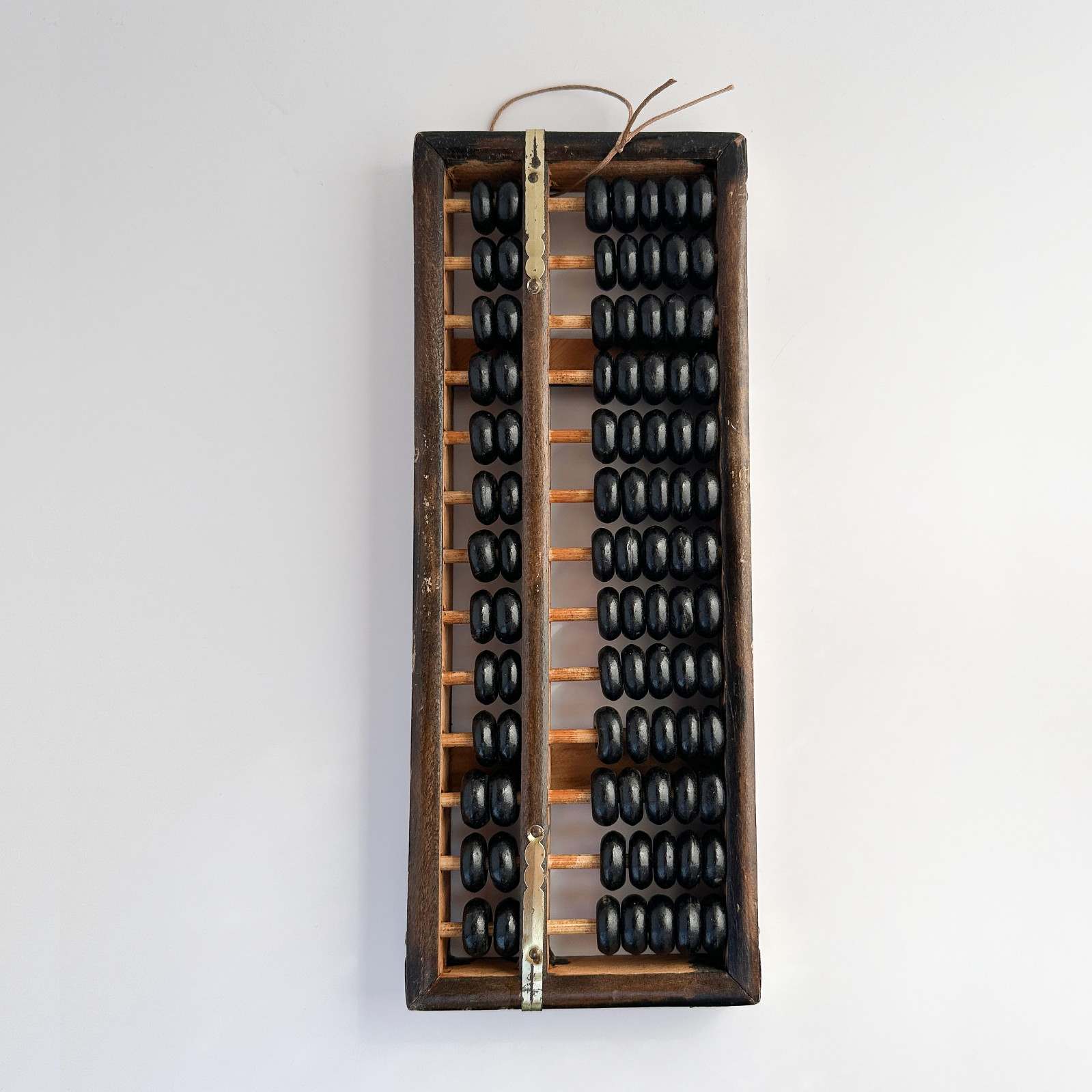 Vintage Chinese Wooden Abacus – 13 Rod Suanpan Calculator – Brass Corners