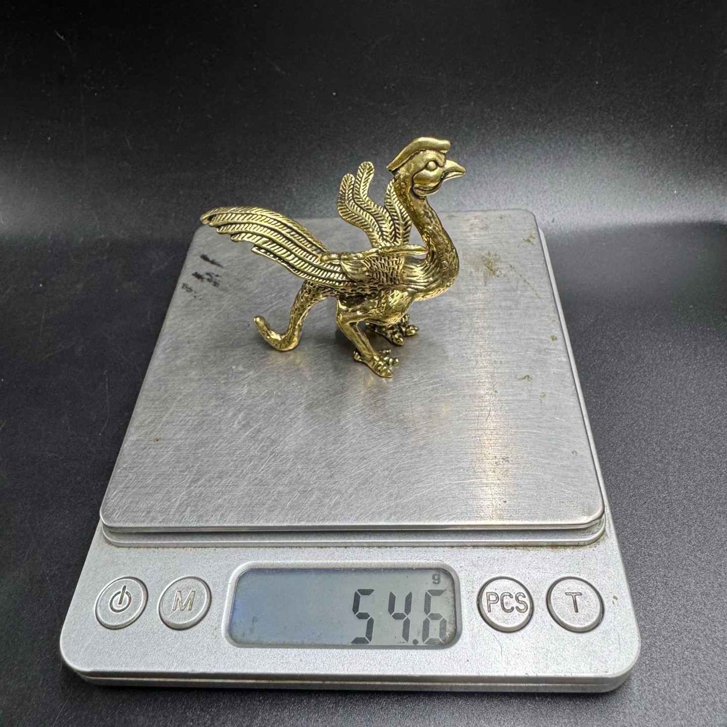 Vintage Solid Brass Phoenix Mini Figurine Chinese Feng Shui Auspicious Bird Desk