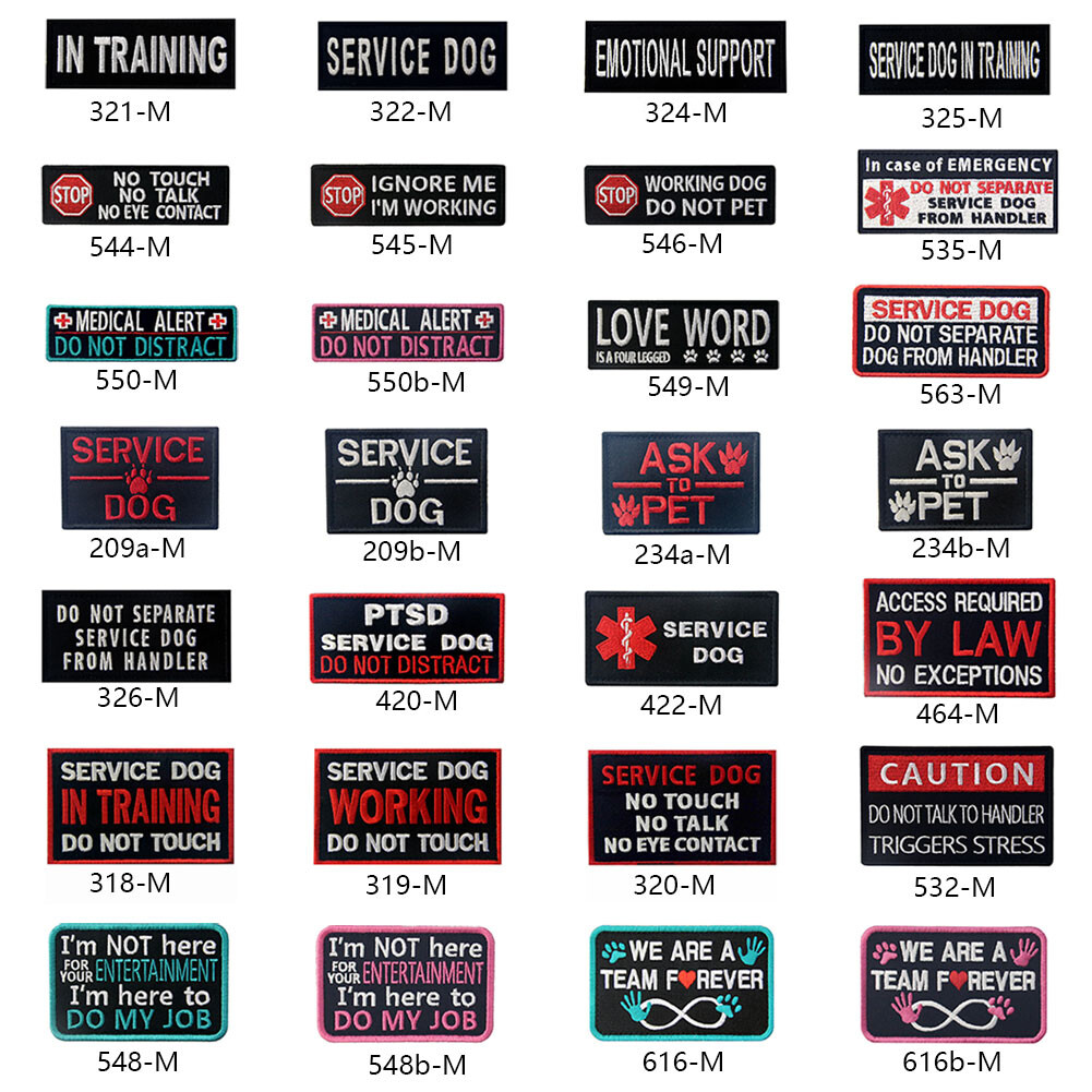 Service Dog vest patches Embroidered Hook Loop transfers Badges Many Choices