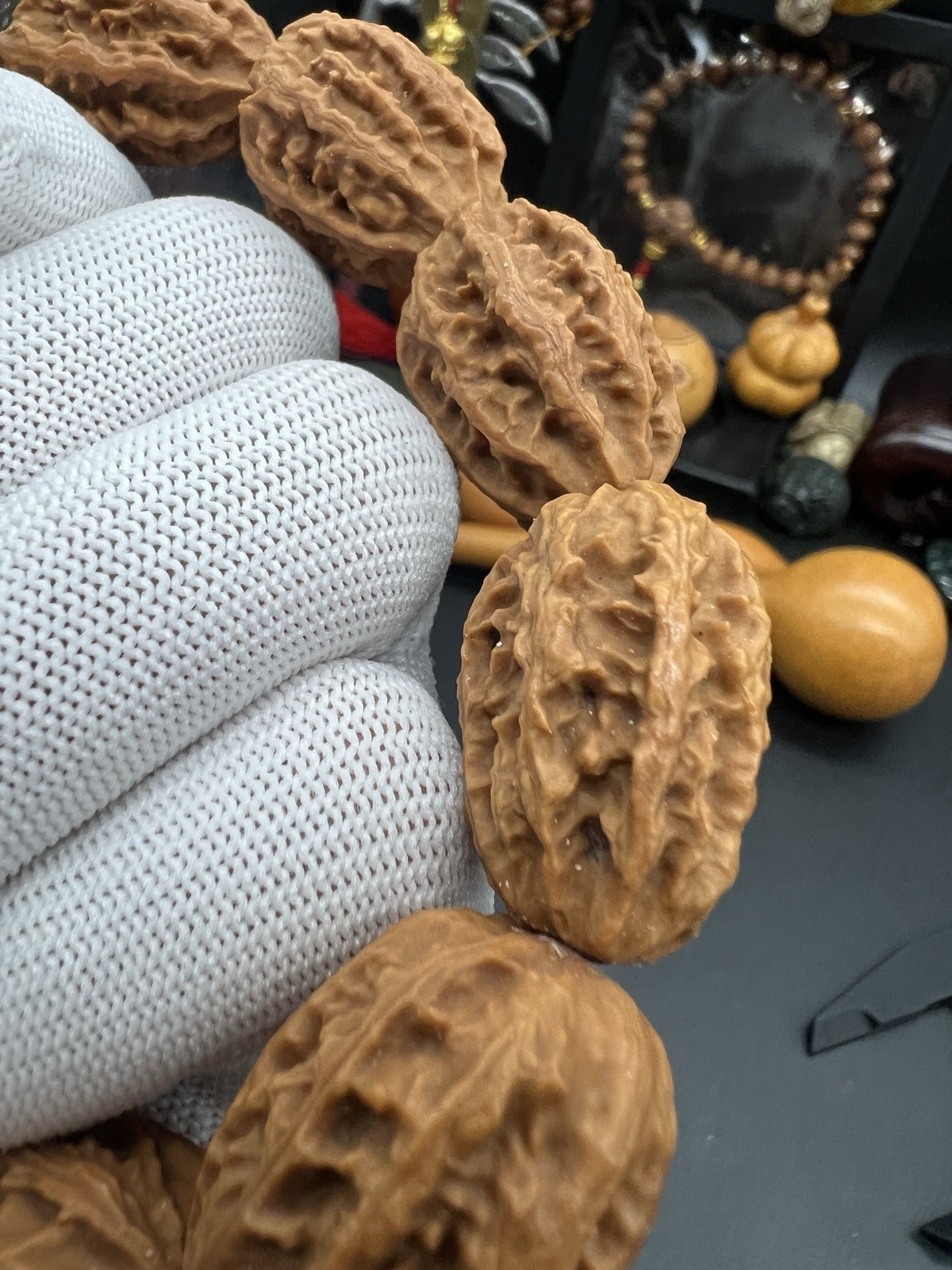 19×21×27.5mm Chinese Small Walnut Bracelet Collection纯野生蝴蝶纹大枣珠手串