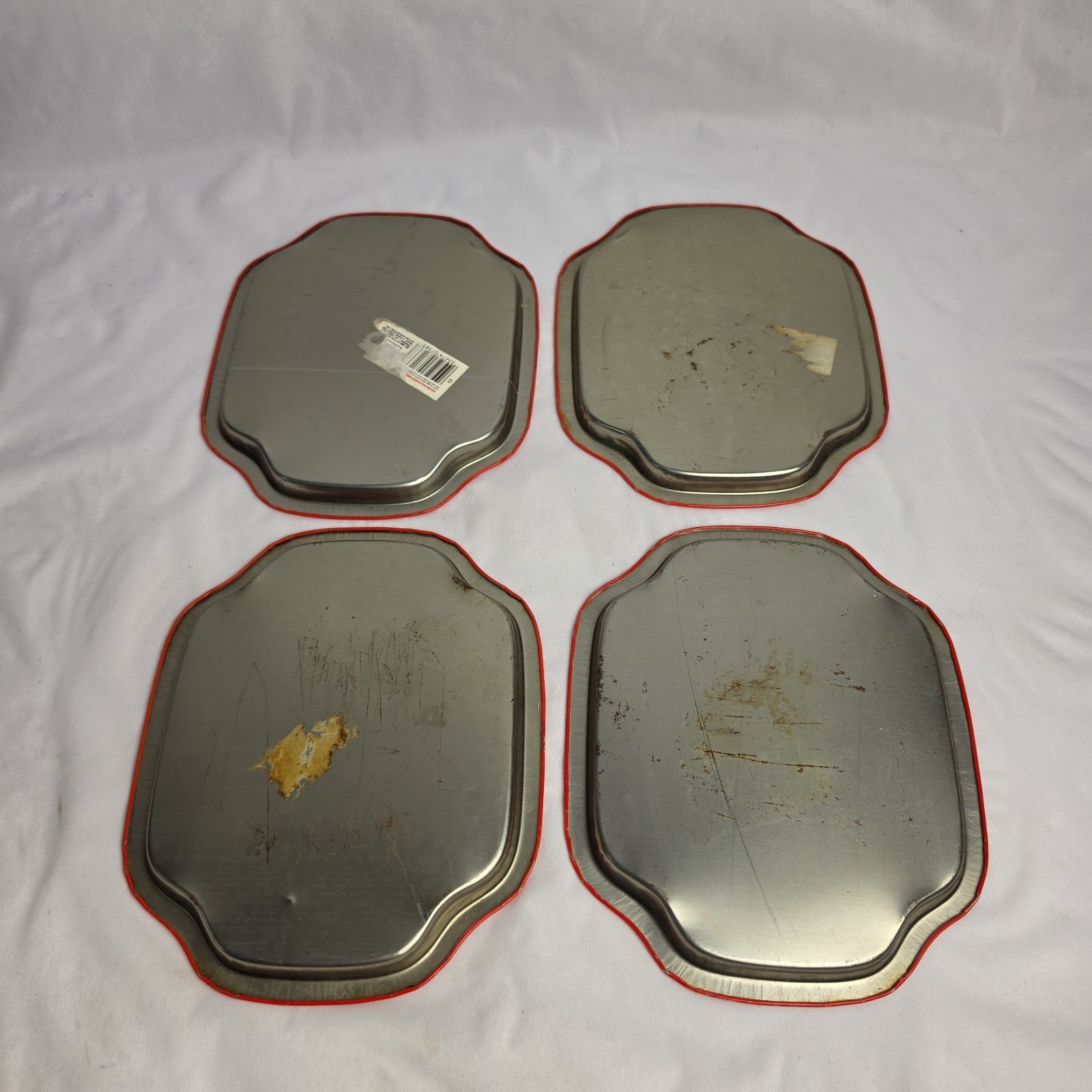 Vintage Asian Theme Tin Tray Set Of 4 Chinese Woman Geisha 1988 Hong Kong Made