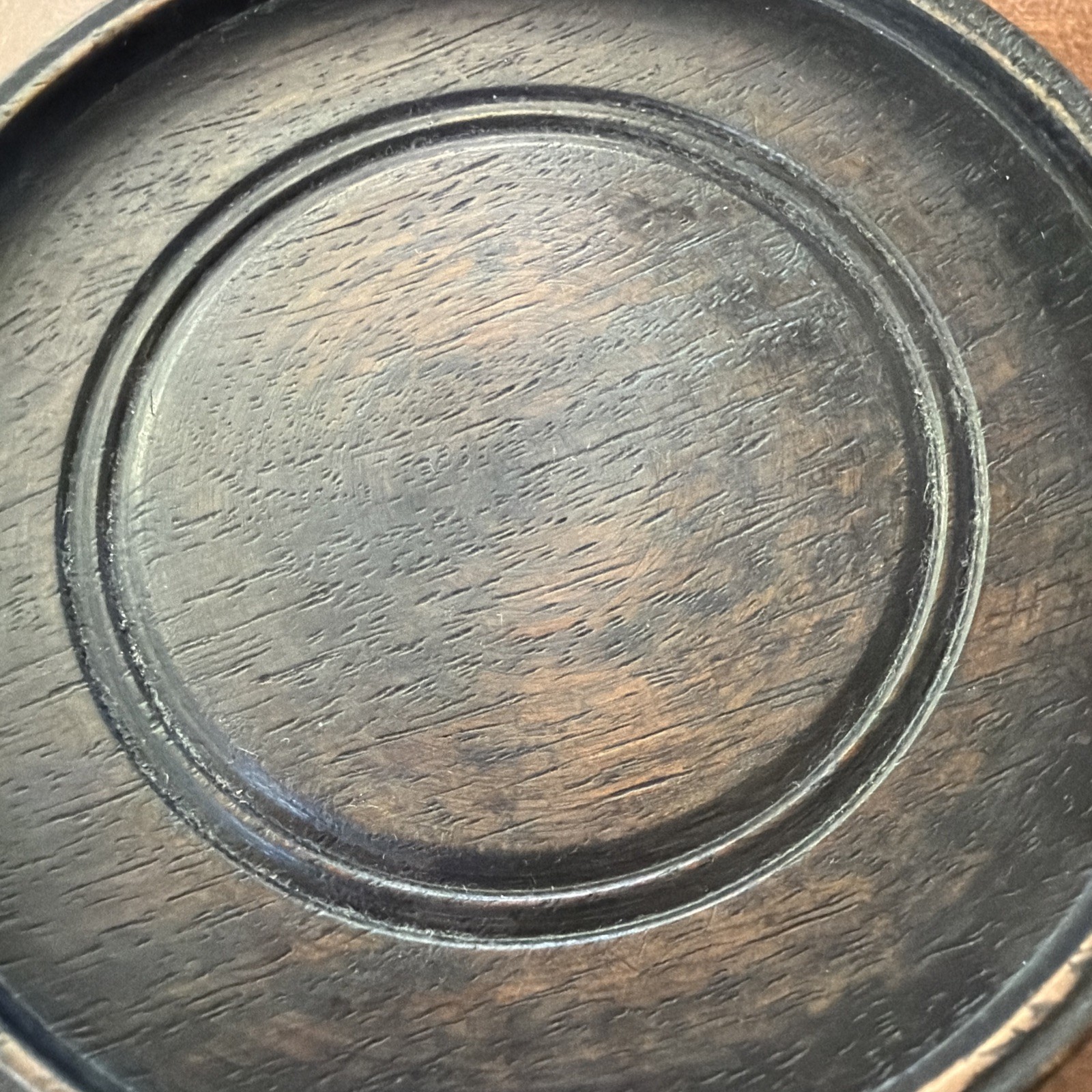 CHINESE ASIAN WOOD DARK COLOR VASE/CANDLE ROUND STAND 3.75”