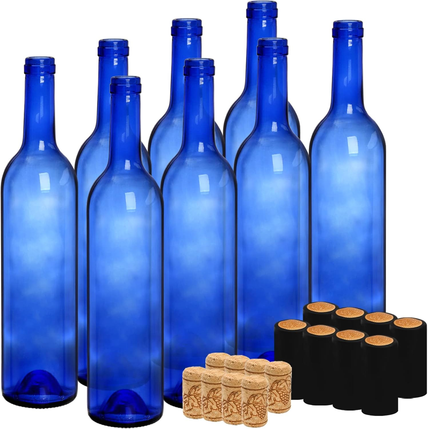 8 Pack 750ml Bordeaux Wine Bottles, Glass Clear Bottles with 8 Corks and 8 PVC S
