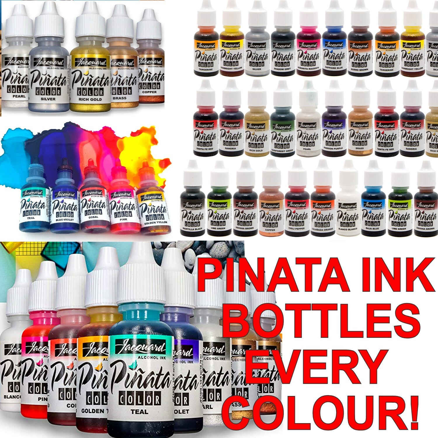 FULL SET Jacquard Pinata Alcohol Inks Bottles for Glass Wood Paper Paints Yupo +