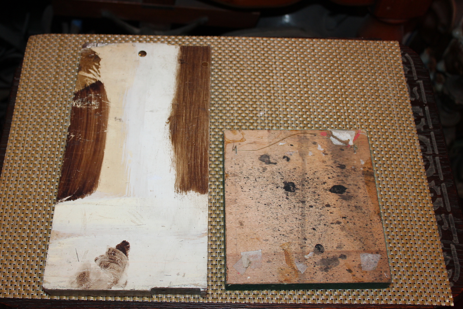 Pair Chinese Wood Painted Furniture Panels Village Trees
