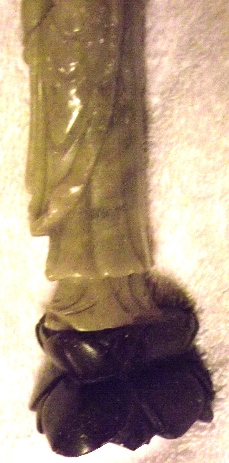 Vintage Chinese Hand Carved Jadeite Statue Figurine Woman w/Jug on Pedestal S