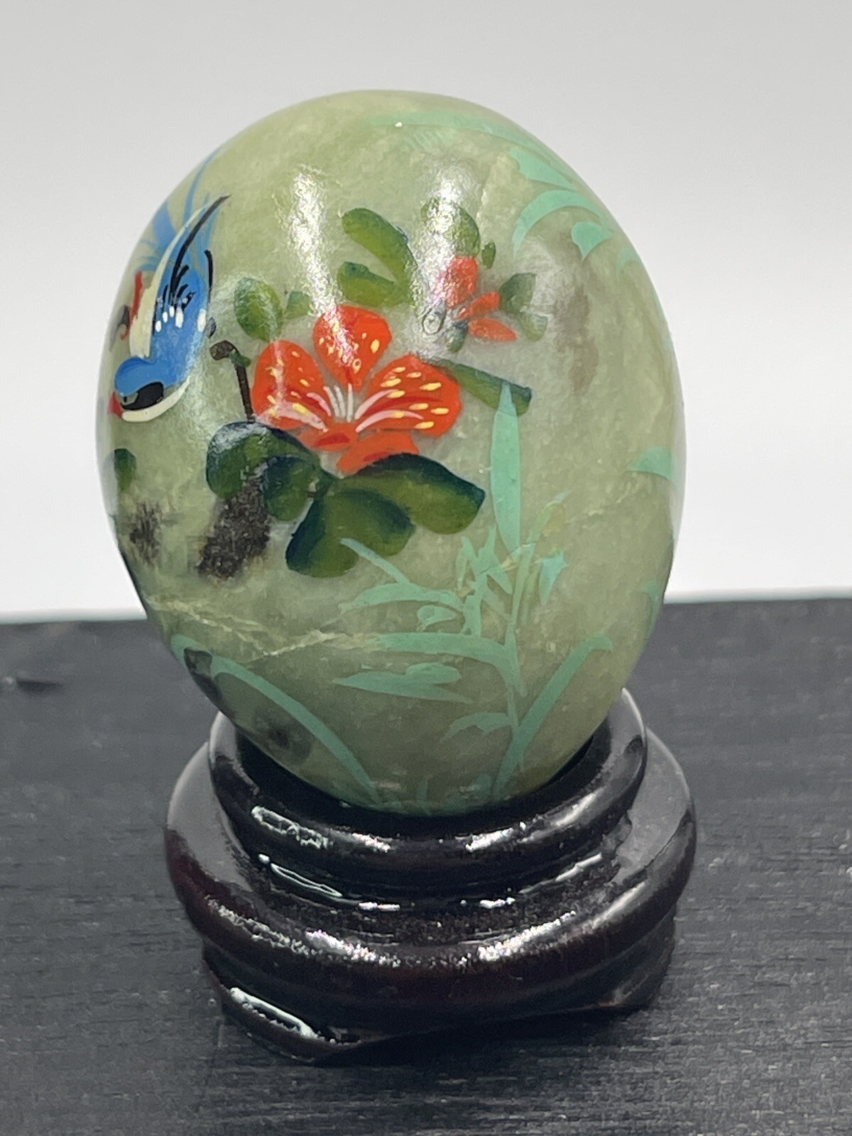 Jadeite Egg Mini Bird Blue Flowers Multicolor Bamboo