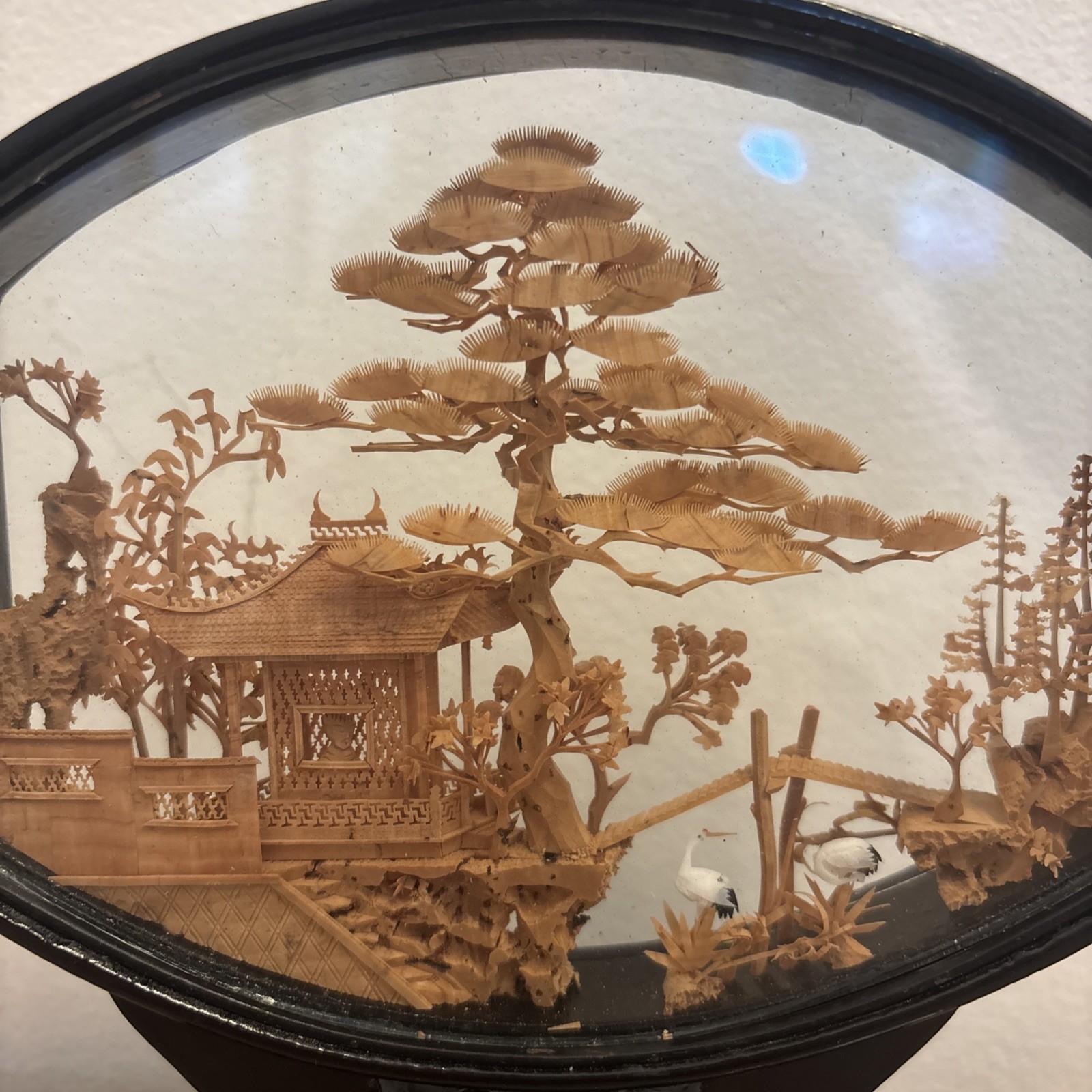 Vintage Chinese CORK Diorama Carving Sculpture Traditional Folk Art Pedestal 7”