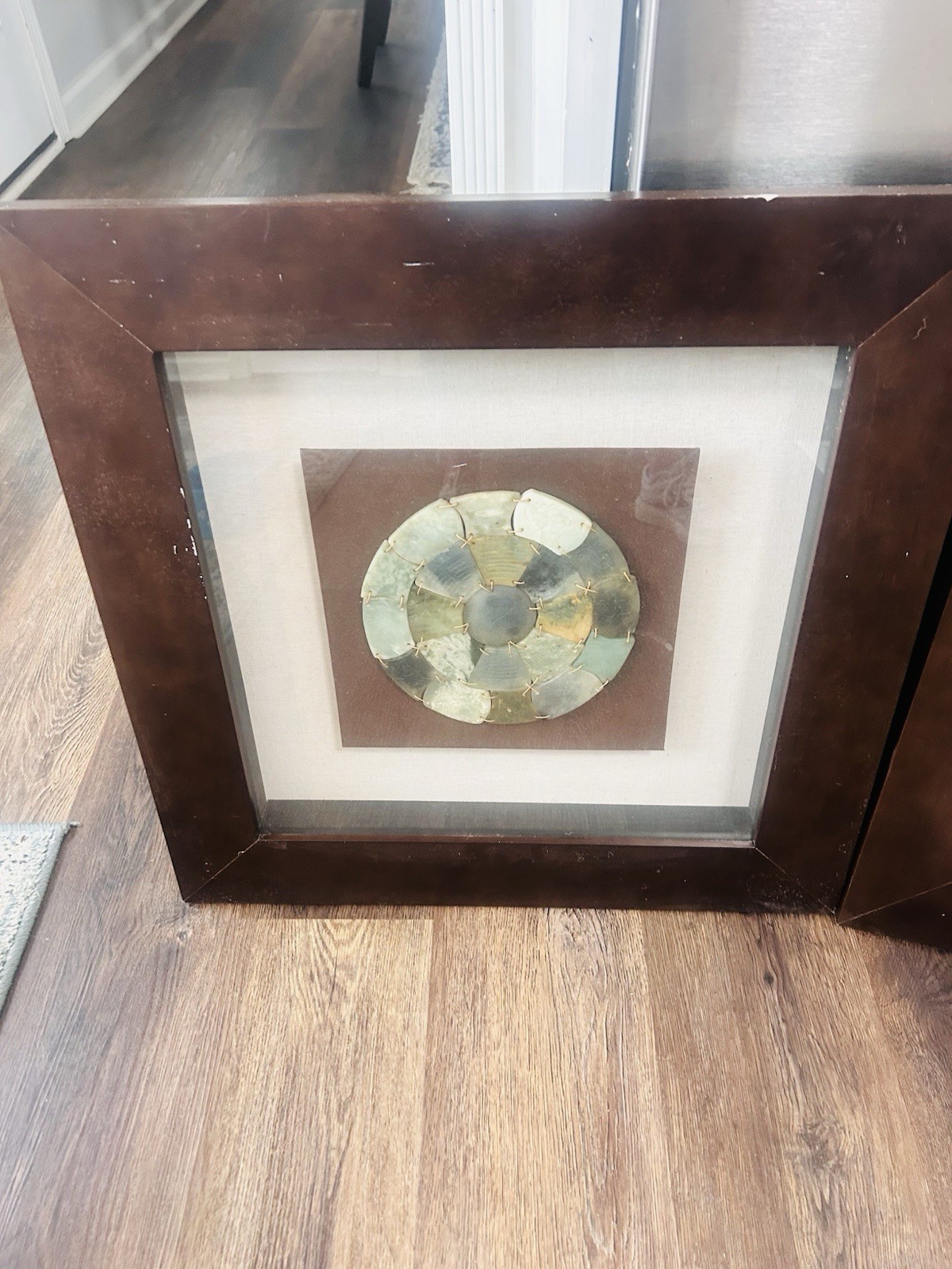 Set Jade Carved Chinese Zodiac Signs Yin & Yang Center in Heavy Shadow Box Frame