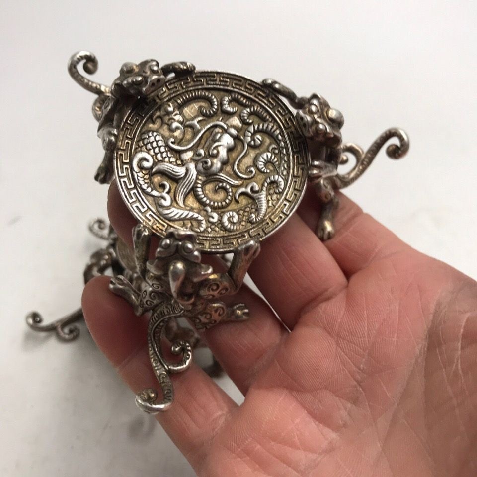 Collect Antique China Silver gemstone Bracelet GemJewelry Bracelet jade statue