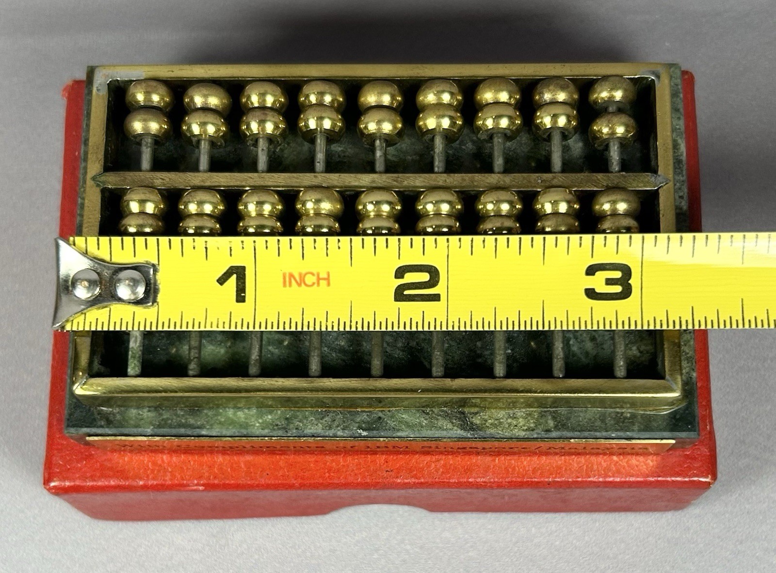 Vtg Miniature Asian Abacus Green Marble Base Brass Beads 3.25” X 2.25” Game