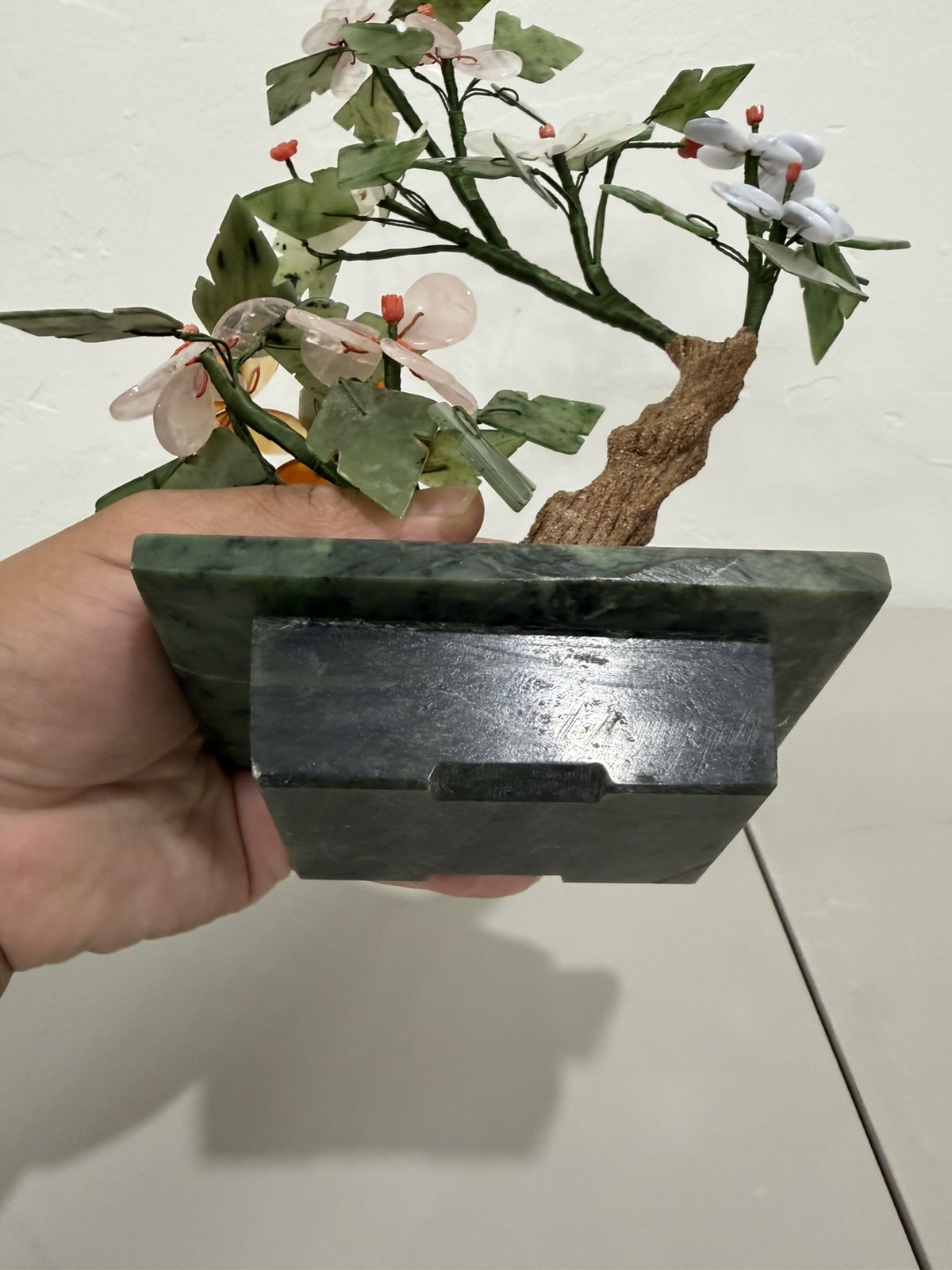 Vintage Chinese Bonsai Jade Gem Tree Stones 11x9in