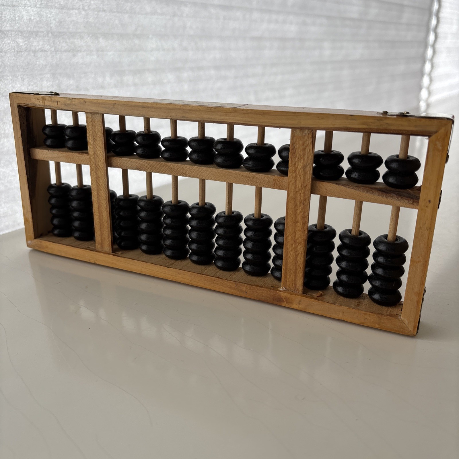 Vtg Chinese Abacus 91 Black Beads 13 rods 9.5×4” wood wooden Small