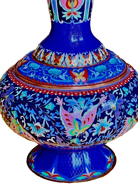 Cloisonne Vase Chinese Two Cloisonne Candlesticks Pristine Vintage 1970s