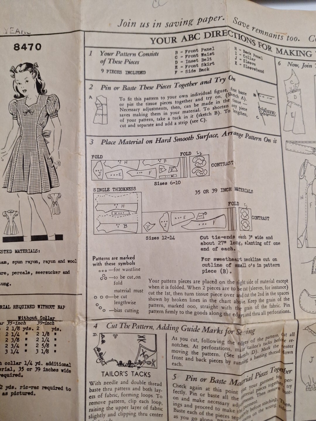 Dress Princess Seam Girls 6 Years Sewing Pattern 8470 Mail Order VTG Cut Puff