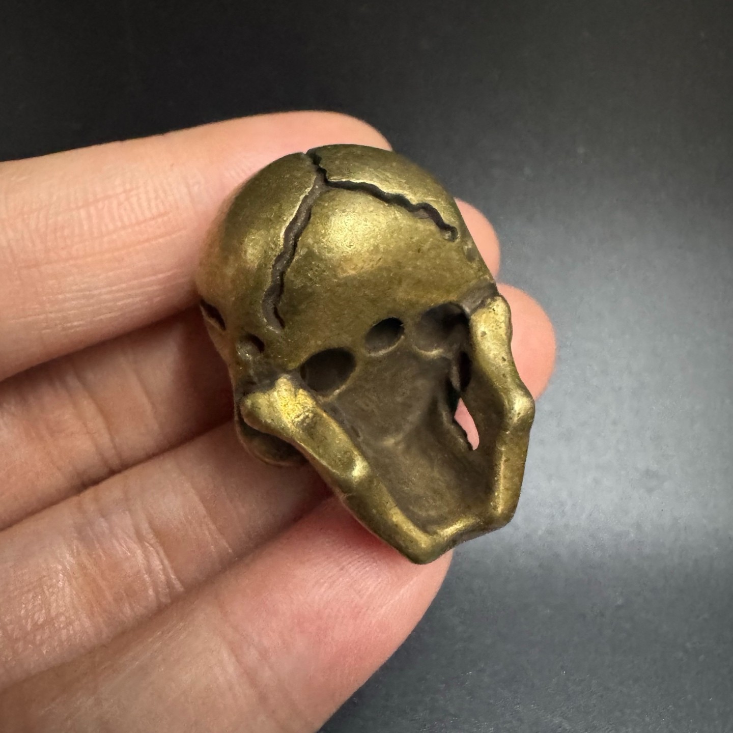 Vintage Solid Brass Cracked Skull Mini Statue Gothic Desktop Ornament Figurine