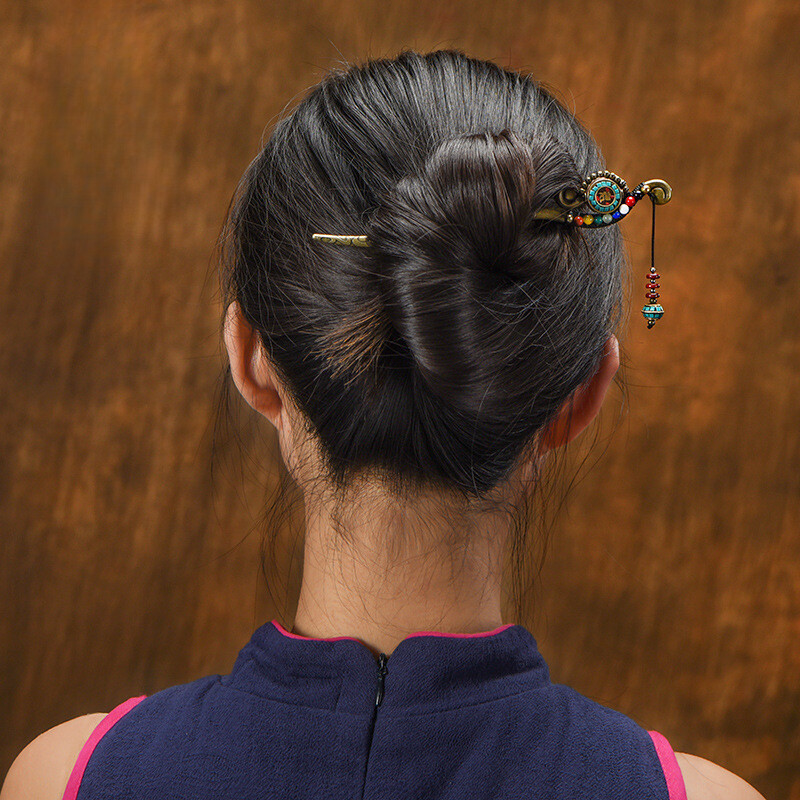 China Dongling Jade/Yellow Agate/Alloy Tibetan Style Exquisite Fashion Hairpin