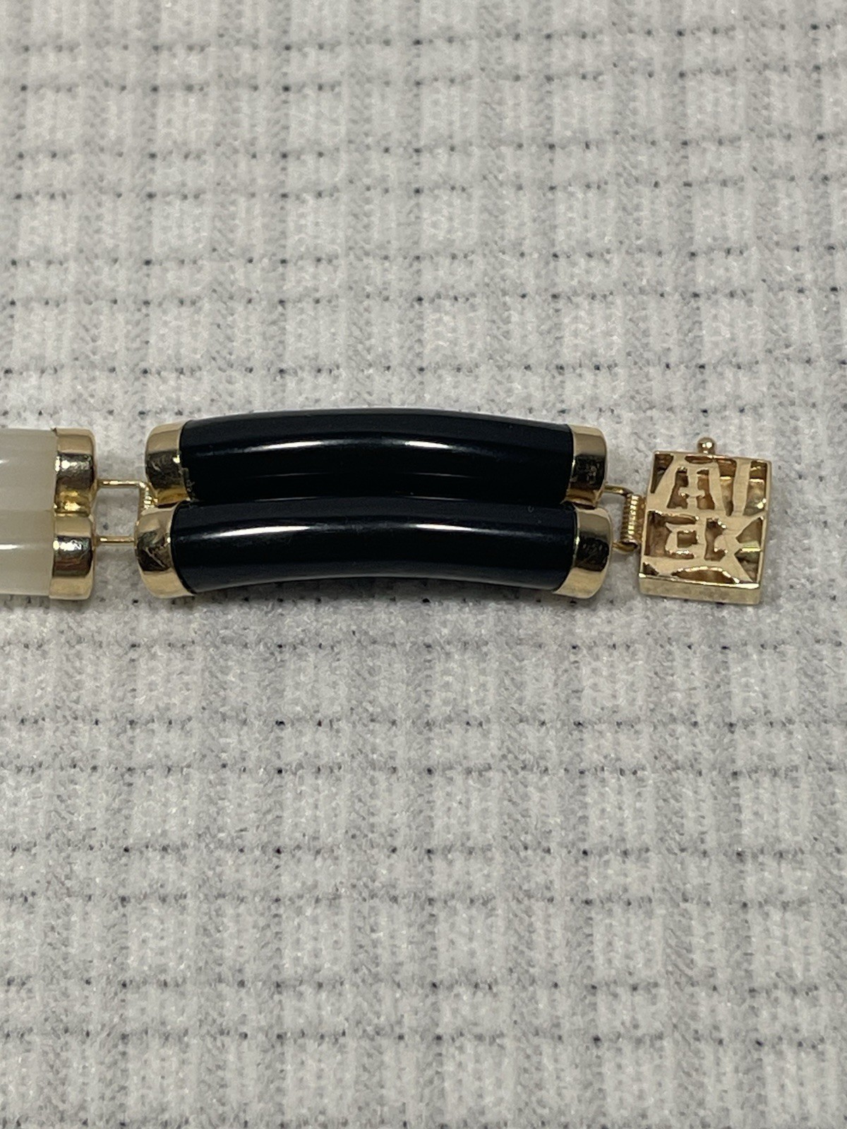 Vintage Chinese 14k Gold Link w/Multicolor Jade Double Segment Bracelet 7″