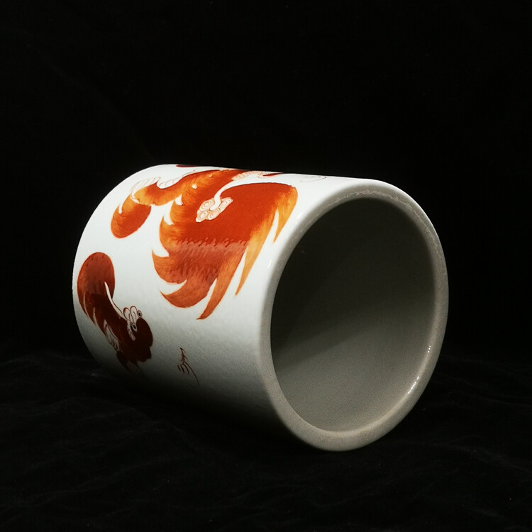 5.5″ Good Chinese Jingdezhen Alum Red Glaze Porcelain Foo Fu Dog Lion Brush Pots