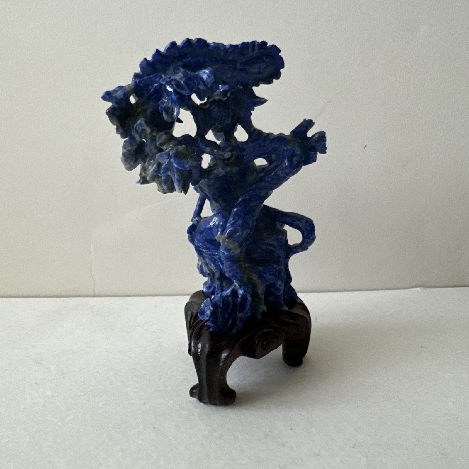 Chinese Lapis Lazuli Carved Figure & Phoenix Miniature Sculpture, 3.75”