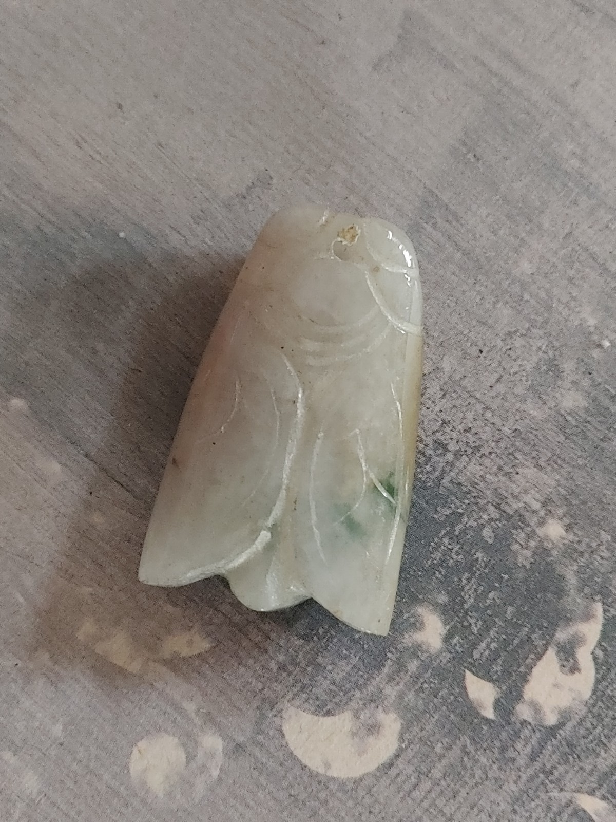 Vintage jade bead carved insect cicada winged beetle drill hole at top center