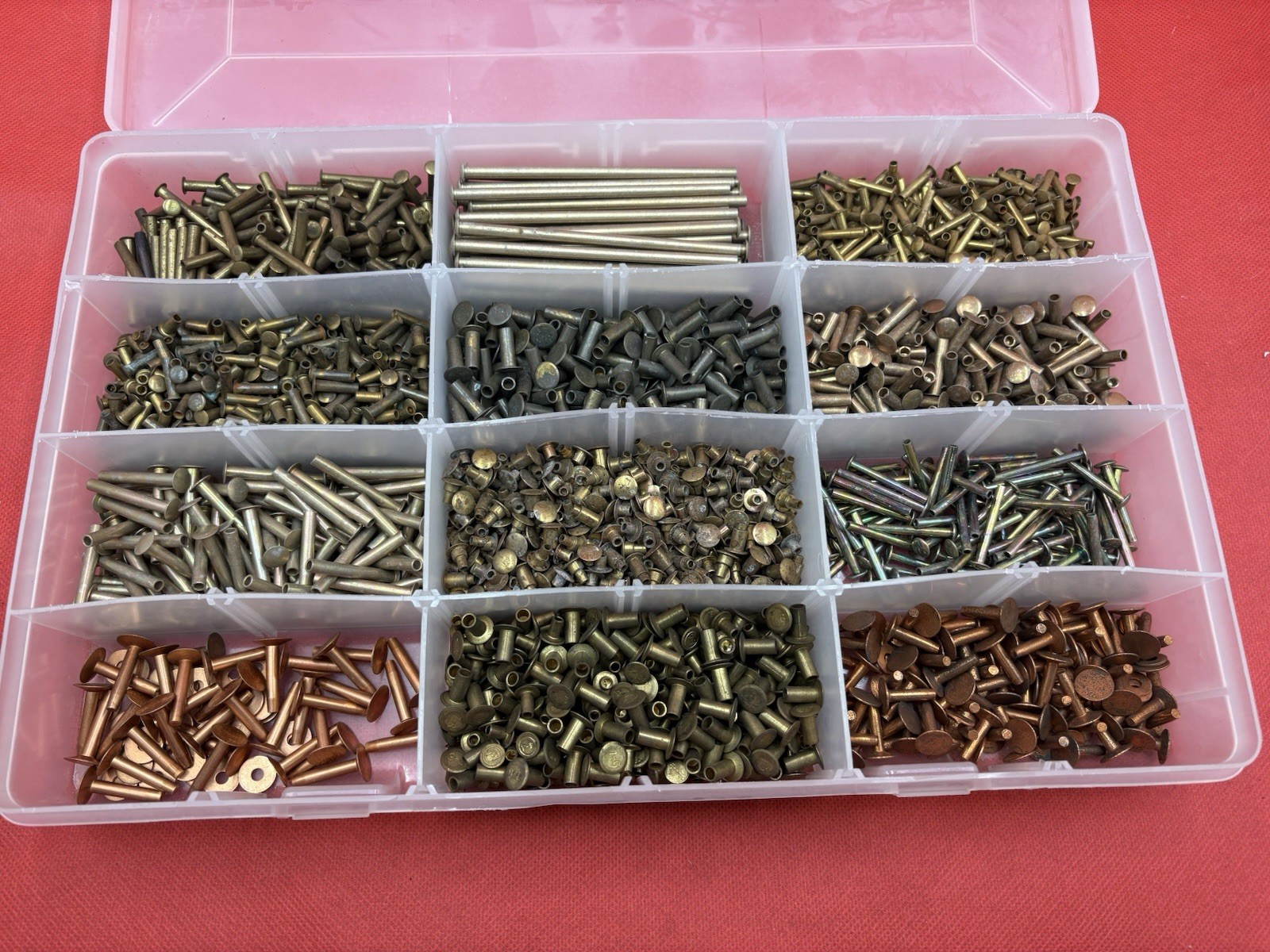 10 Pounds Solid rivets in various sizes and materials, including brass copper