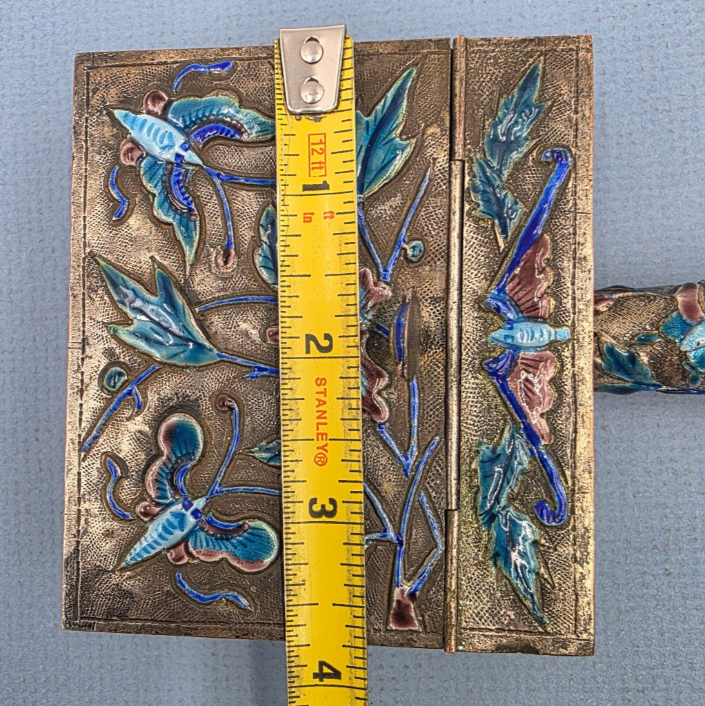 VTG Home Decor Ashtray Chinese Enamel Cloisonne Brass Butterfly Silent Butler