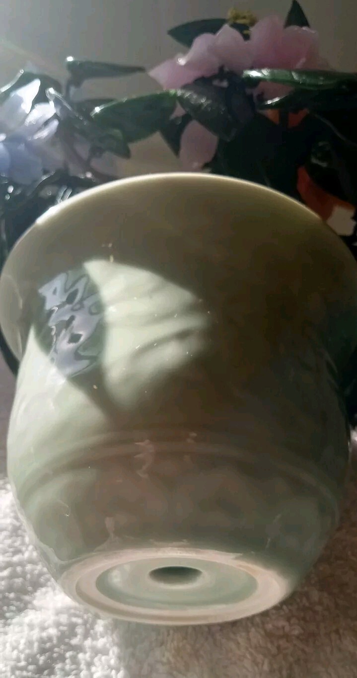 Vintage Jade Glass Flower Arrangement In Vase