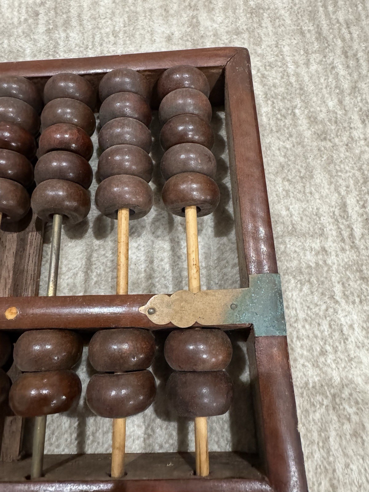 Vintage Chinese Suanpan Abacus Hardwood 11 Row Brass Hardware 12.75”