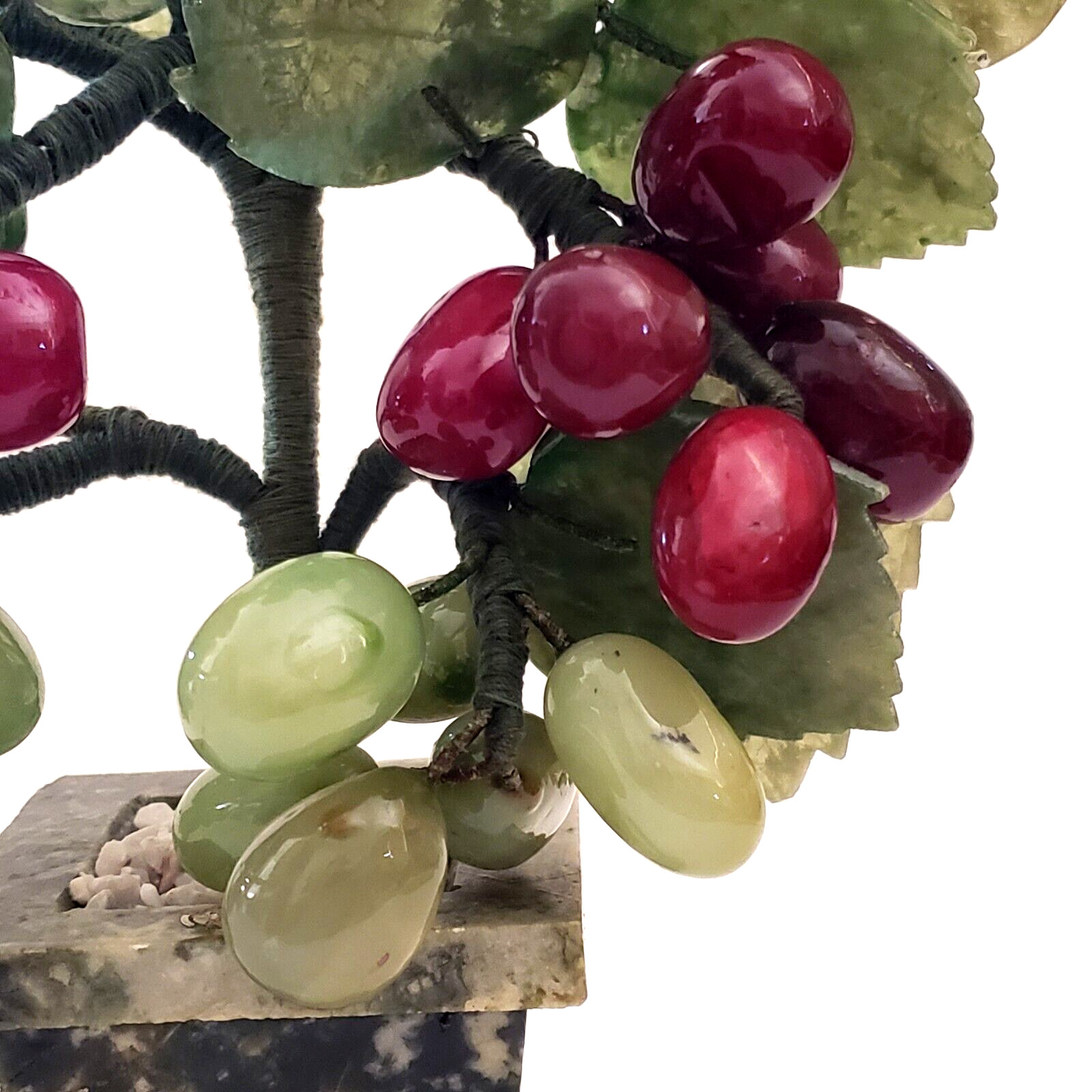 Jade Bonsai Grape Vine Tree Studio Art Carved Stone in Marble Planter 9″ Vintage