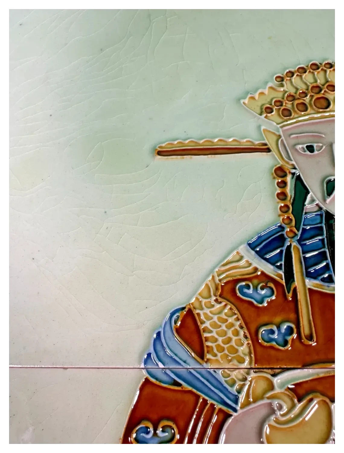 Vintage Chinese Tangsancai 6-Tile Mural Caishen God of Wealth Xi’an 18″ X 12″