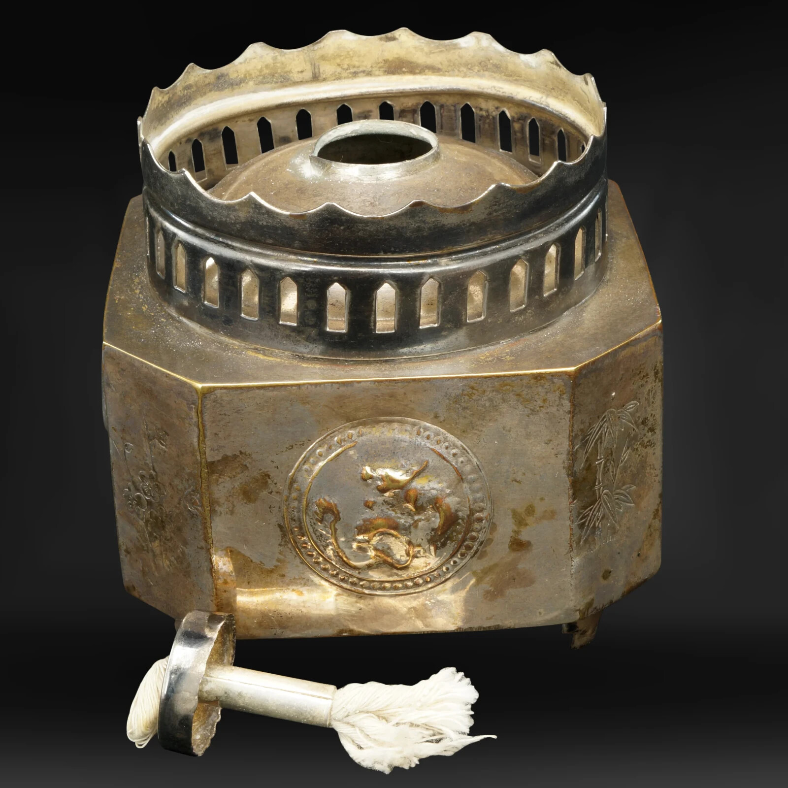 Hong Kong Paktong Oil Lamp Base c 1950