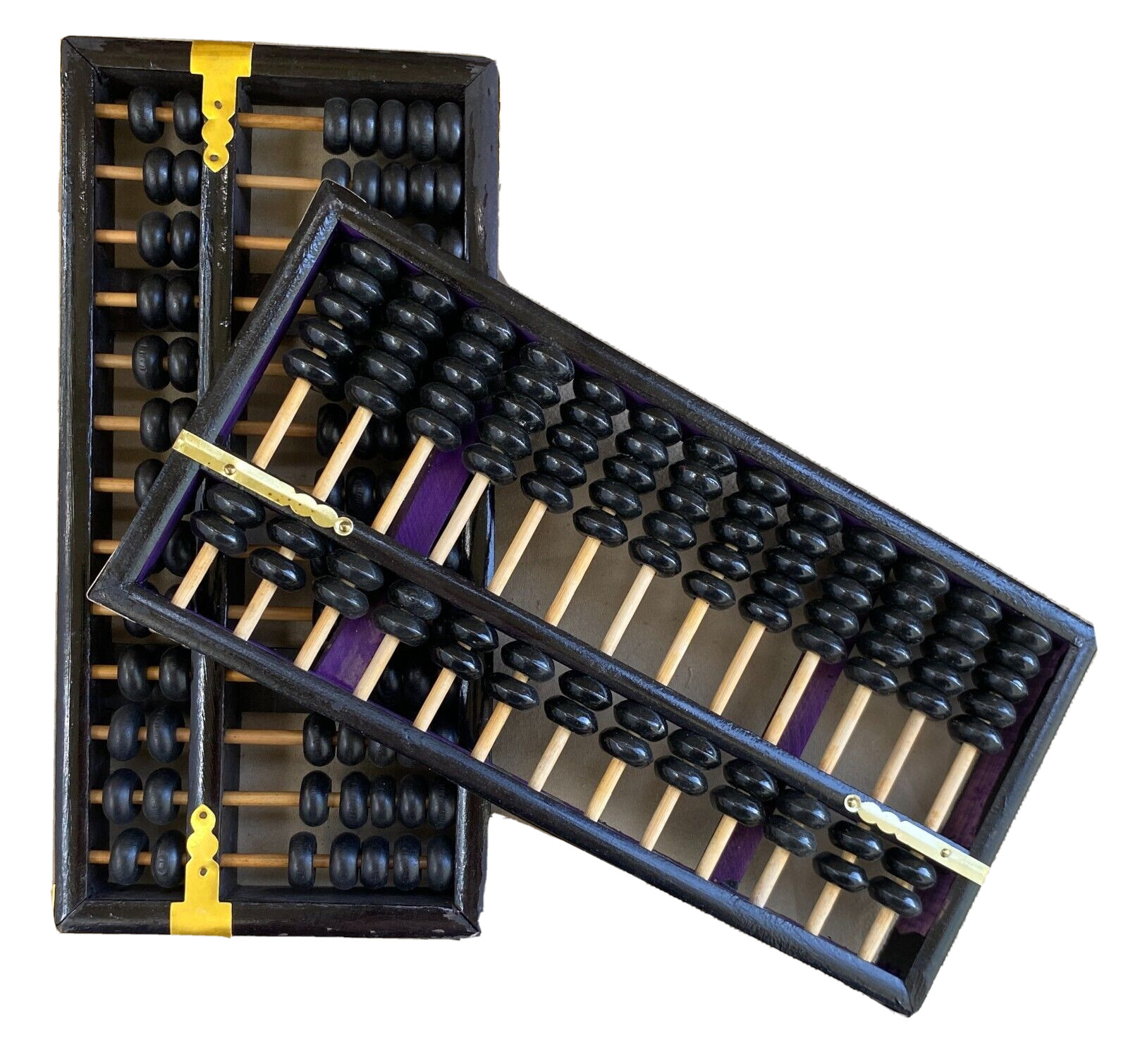 Wood & Brass Abacus Pair People’s Republic China, Lotus-Flower Brand