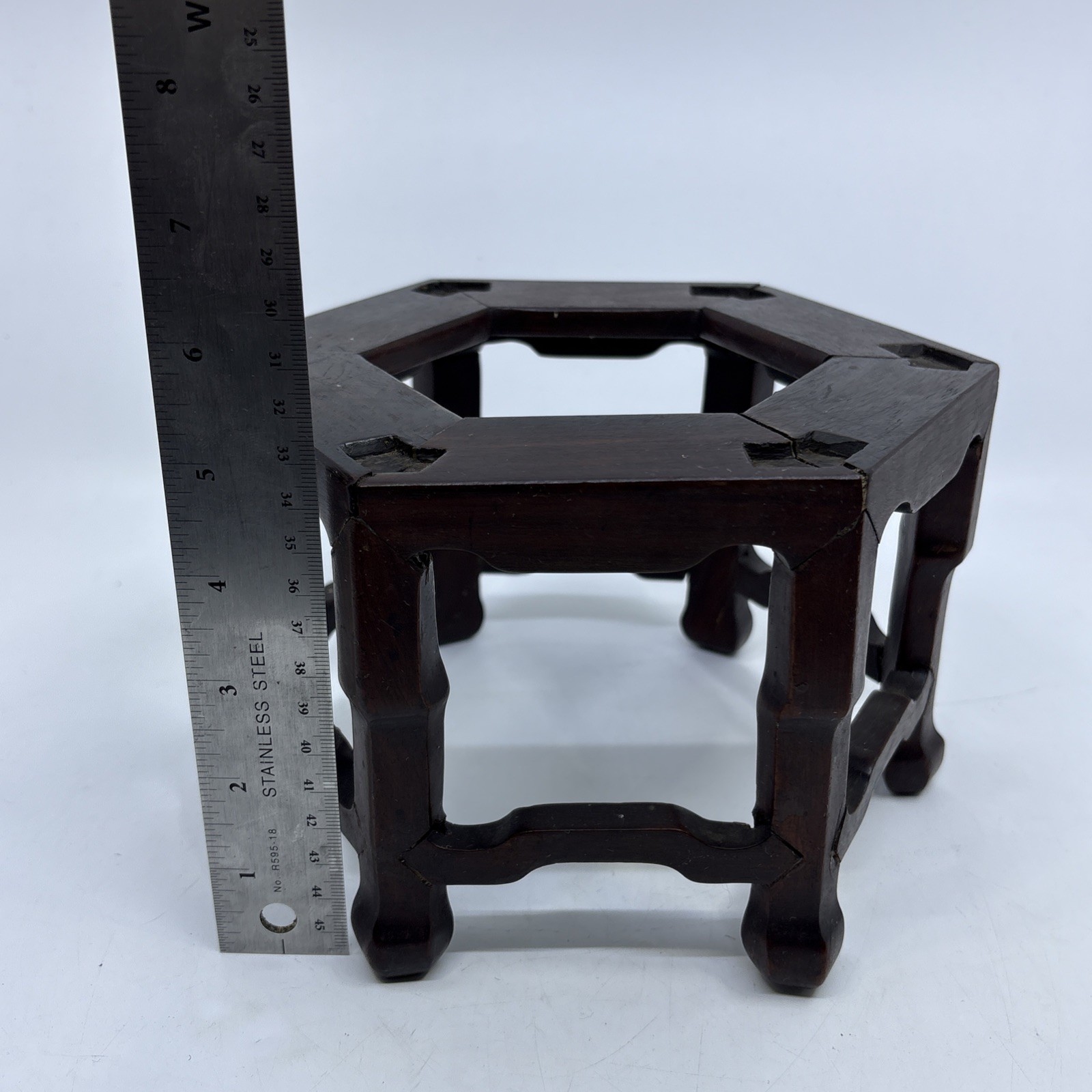 Vintage Chinese Wooden Hexagon Display Stand Vase Plant Asian Lamp Base Footed