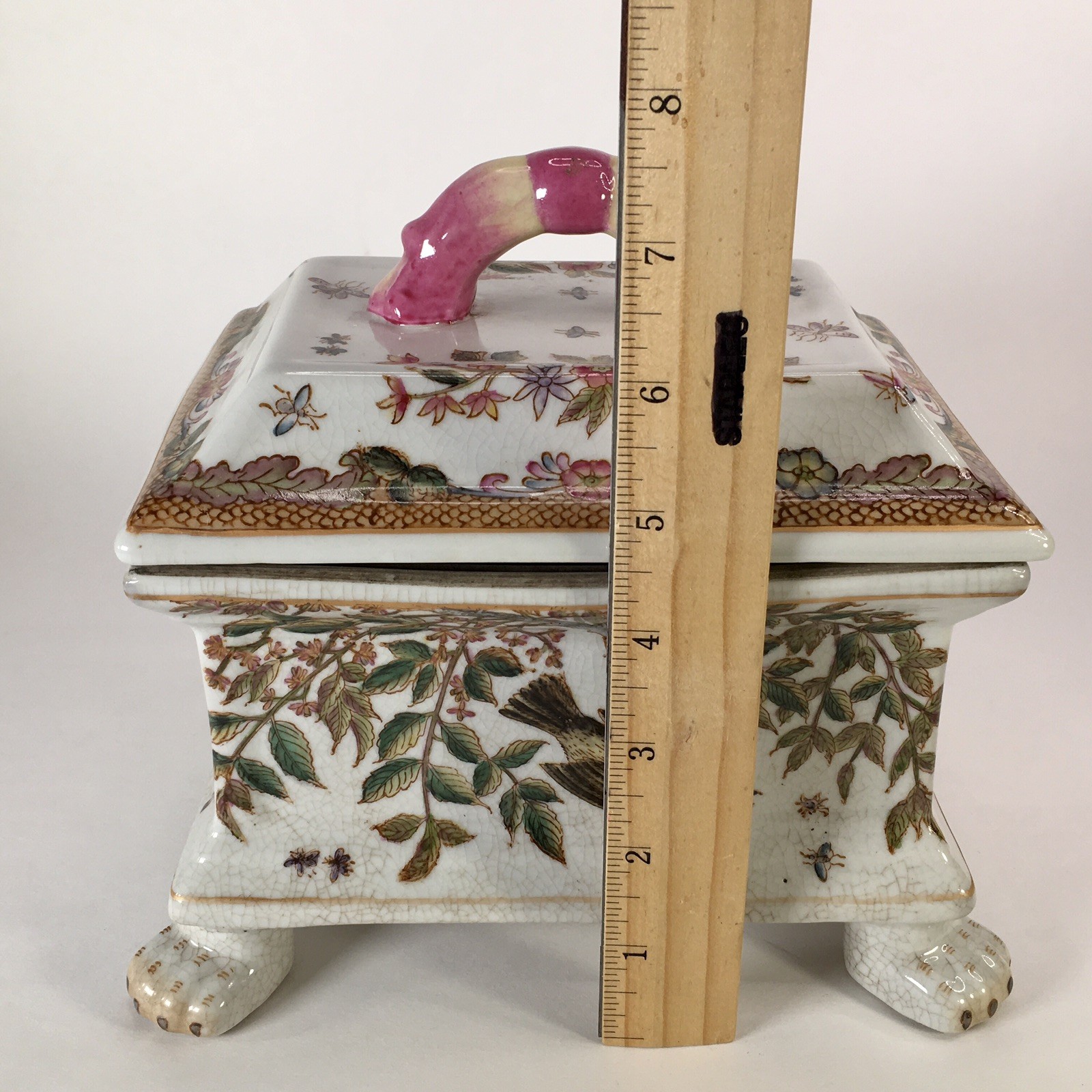 Vintage Hua Ping Tang Zhi Porcelain Chinese Bird Trinket Box Hand Painted