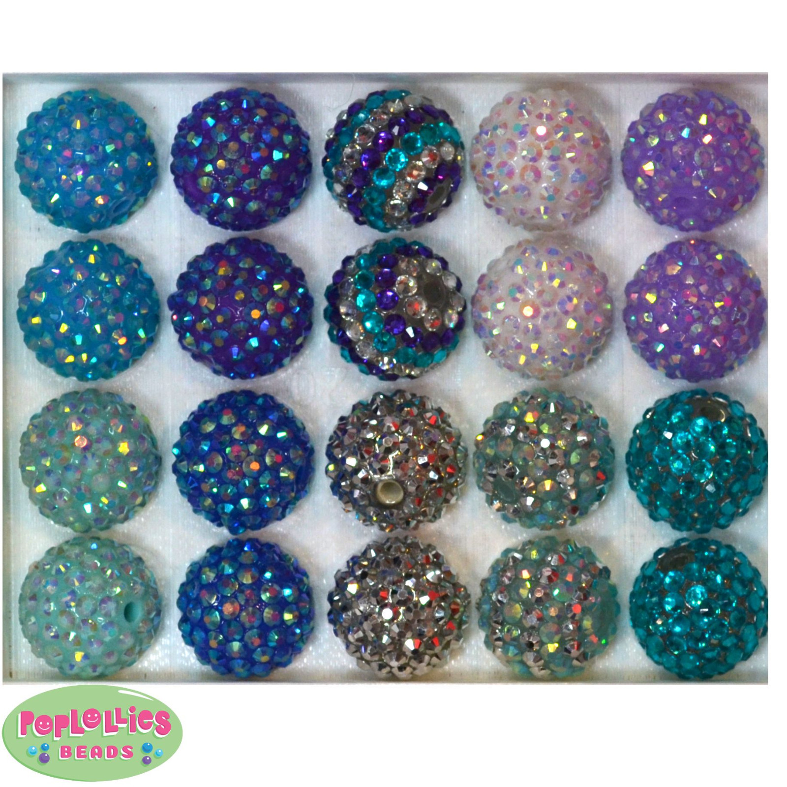 20mm Bubblegum Beads 20 FROZEN colors Rhinestone Mix