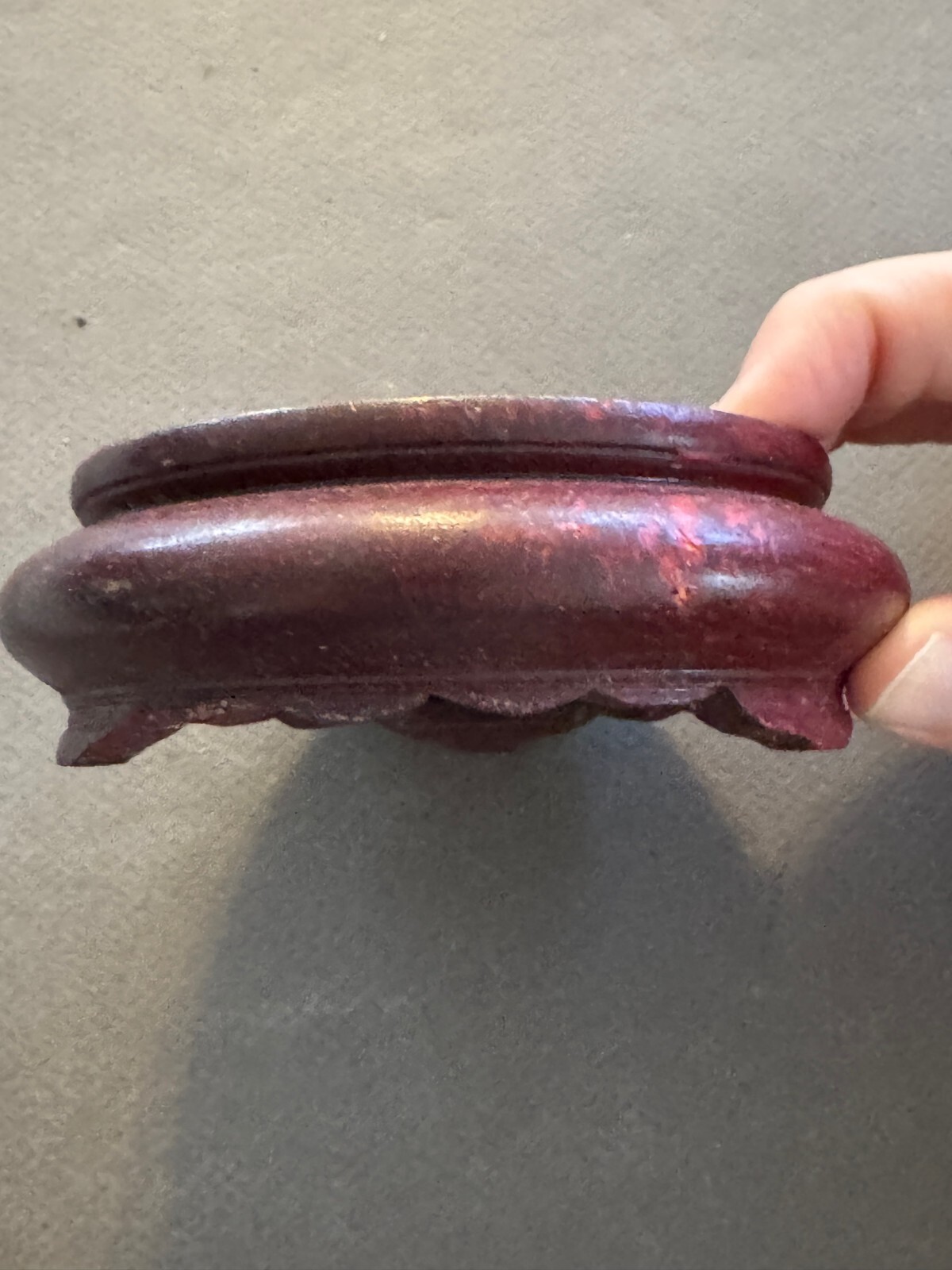 RED MAHAGONY-STAINED CARVED WOOD ASIAN PLANT VASE LAMP STAND BASE PEDESTAL VTG