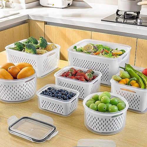 Fruit Storage Containers for Fridge with Removable Colander, Small 4 clear
