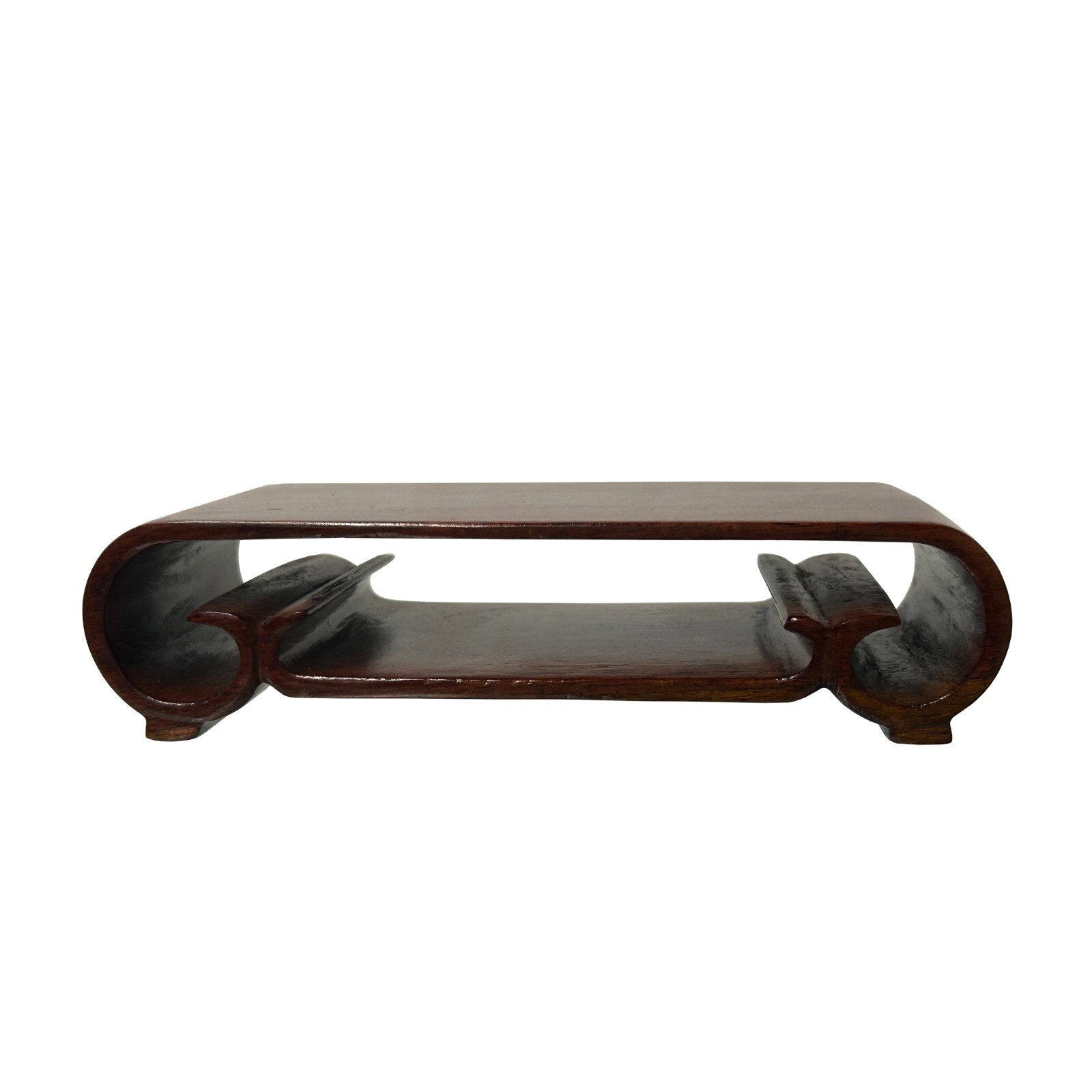 7″ Oriental Brown Rectangular Scroll Legs Wood Stand Riser Easel st1088