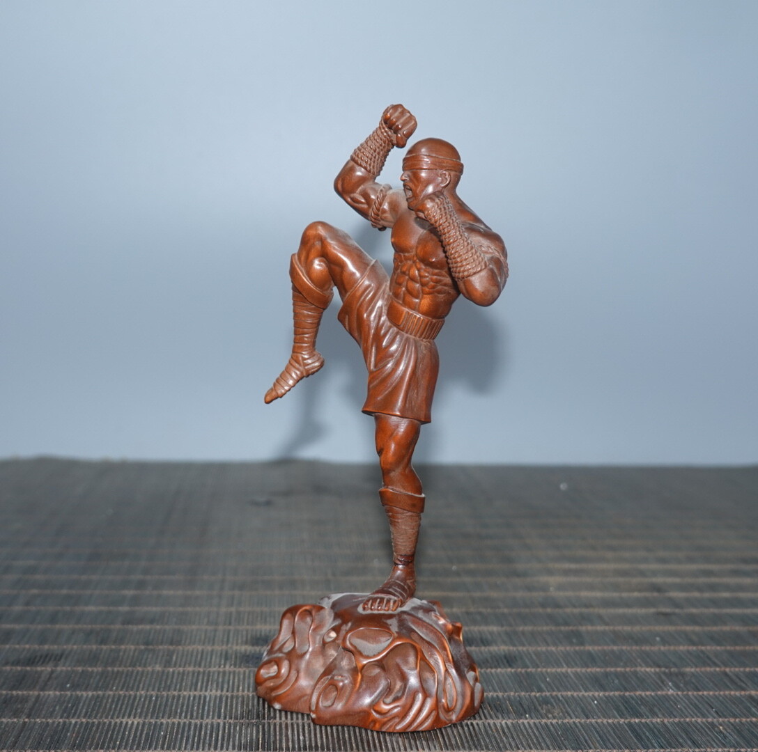 6.3″ Collect Chinese Box-wood Carving Blind Monk Stand Statue