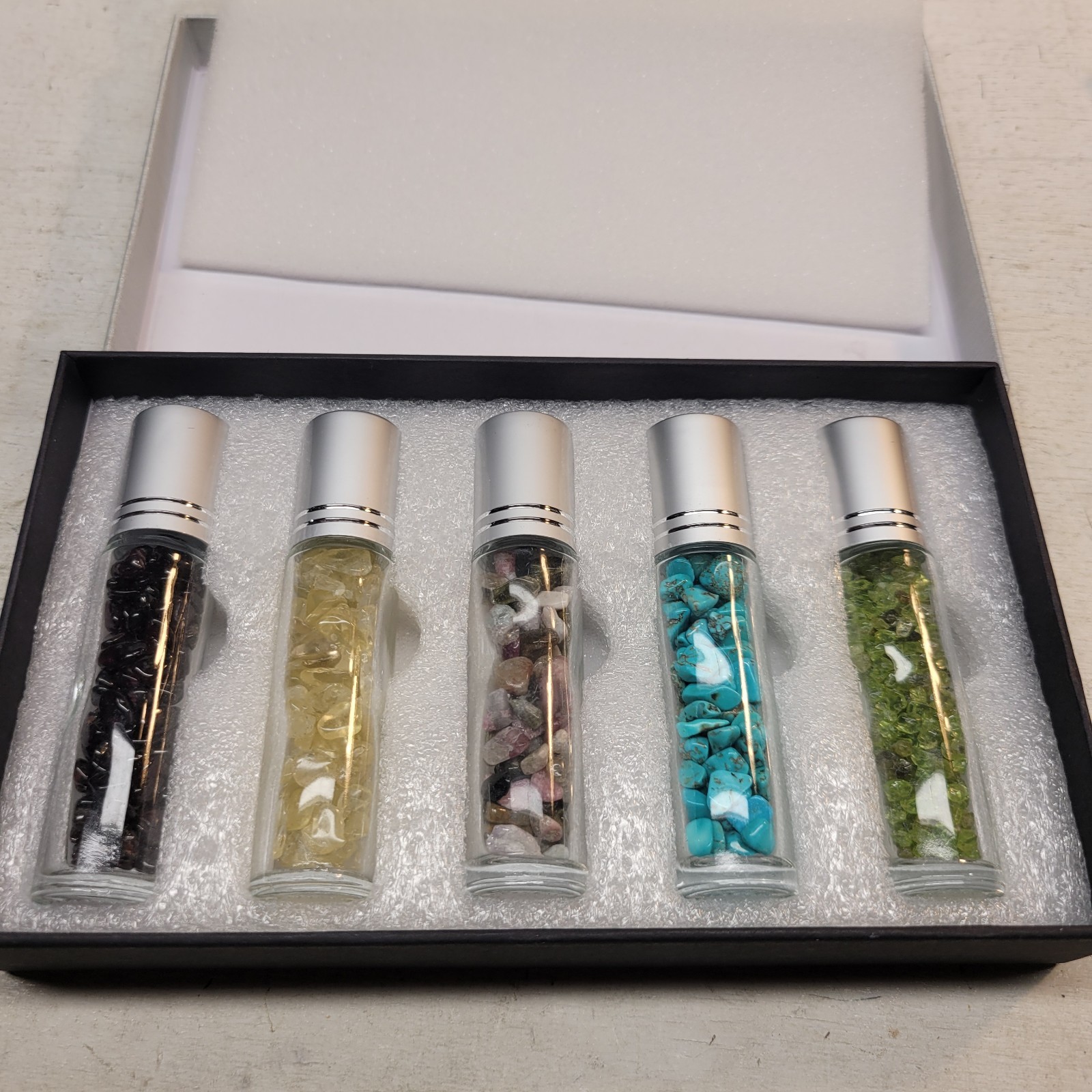 Gemstone Chips Essential Oil Roller Ball Bottle 5 Pack.