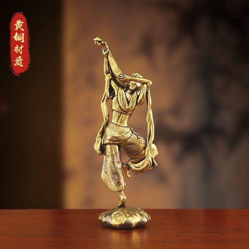 Brass Pipa Fairy Statue 9.7cm Flying Goddess Ornament Retro Copper Craft Gift