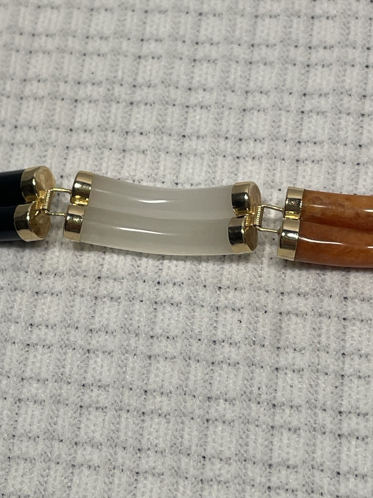 Vintage Chinese 14k Gold Link w/Multicolor Jade Double Segment Bracelet 7″