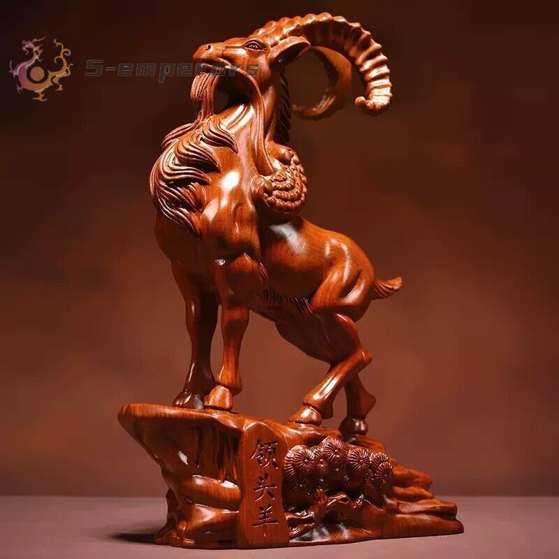 6″ Rosewood Carved Goat Statue Animal Feng Shui Decor