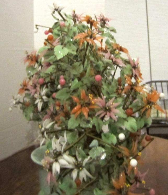 spectacular vintage multi-color flowering glass bonzai tree 31 ” long