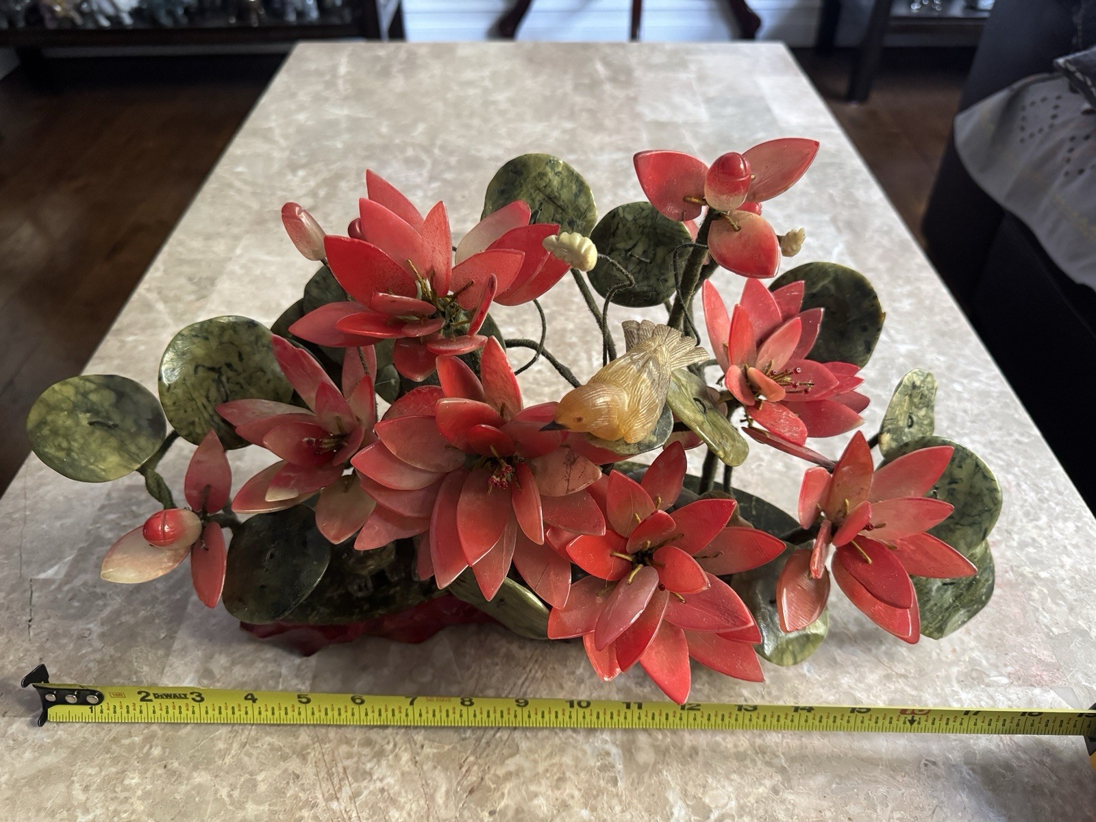 Vintage Jade & Glass Lotus Flower Bonsai Plant