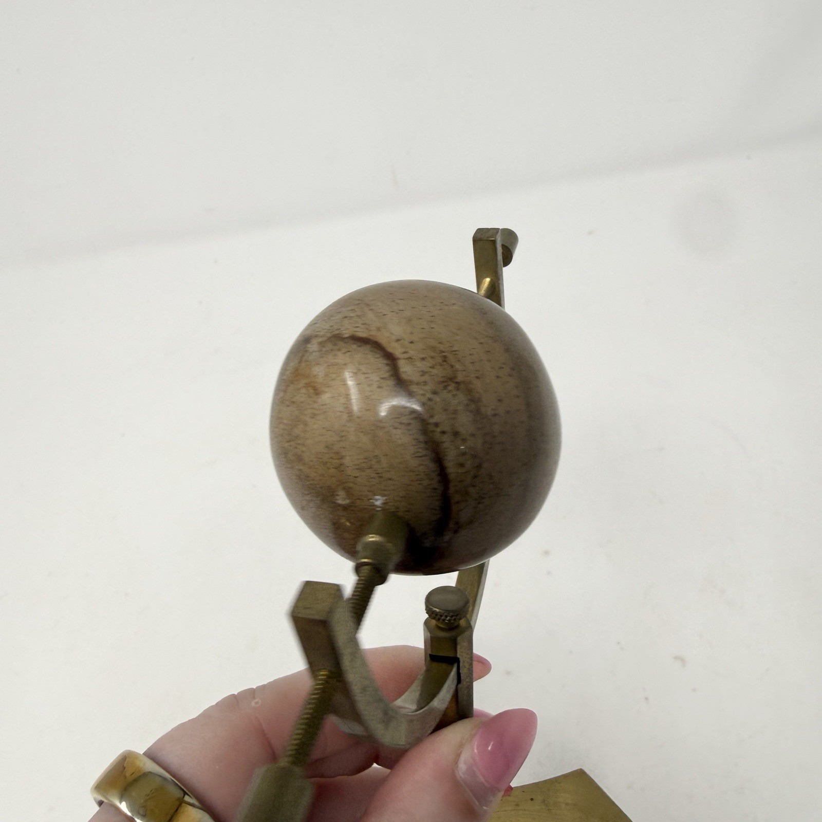 VTG Brass Sandstone Stand Stone Sphere Orb Taiwan Ball Desk Display Floating