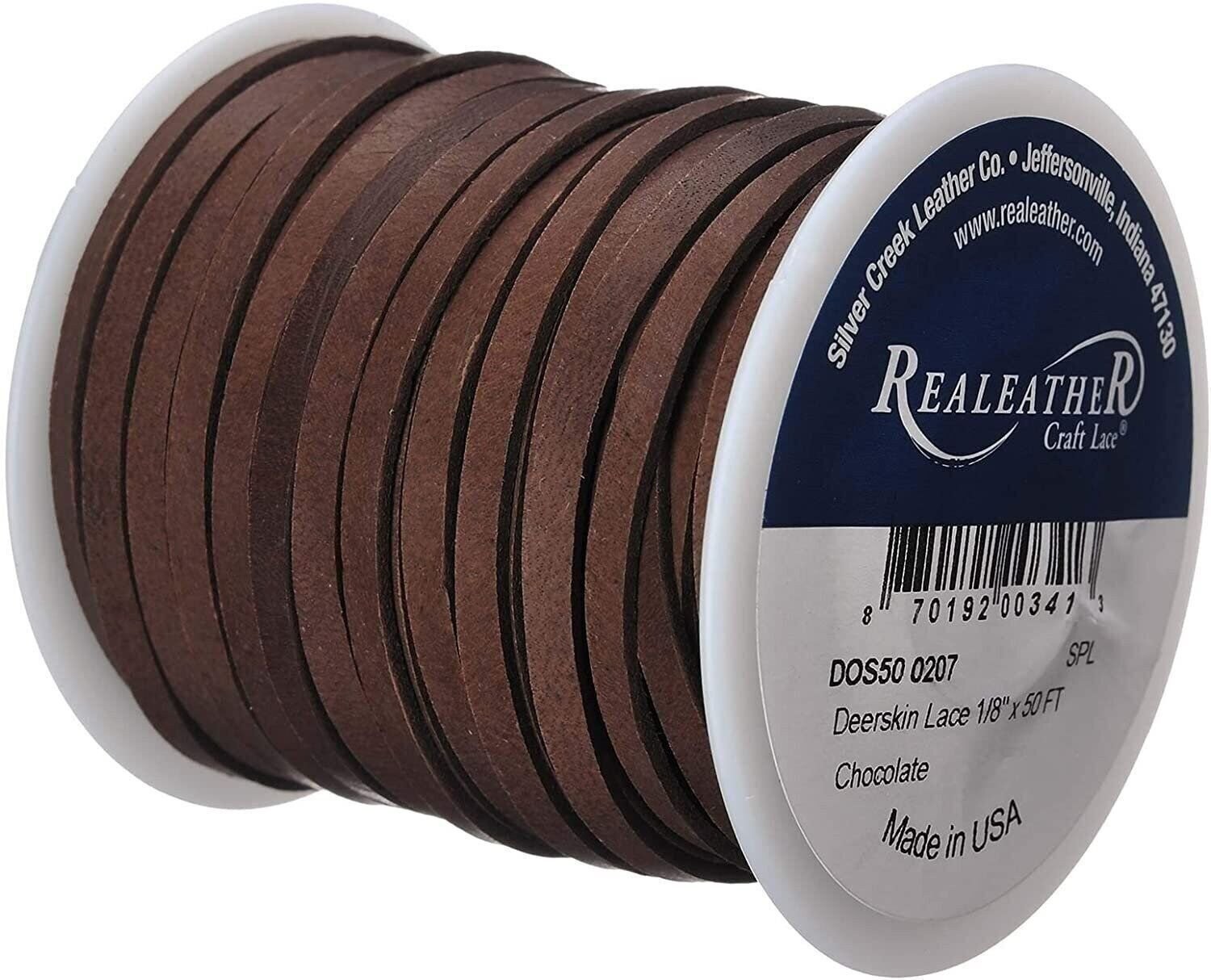 Realeather Crafts Deerskin Lace 1/8″ Inches (3.2mm) X 50′ Feet (15.24m) Spool